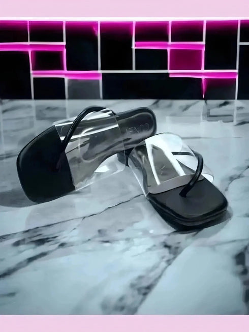 Black Clear Strap Heels - cunei